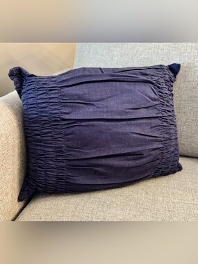 Navy Linen Gathered Decorative Throw Pillow - Home Accents
